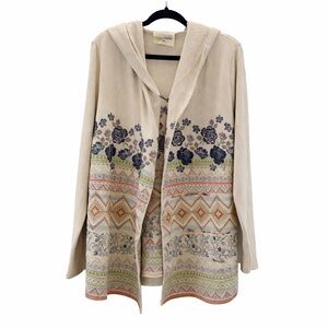 Anthropologie Savanna Jane Floral Hooded Cardigan Boho Aztec Open Front M/L